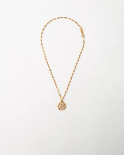 Pre-owned Chanel Coco Mark Rhinestone Necklace In Gold