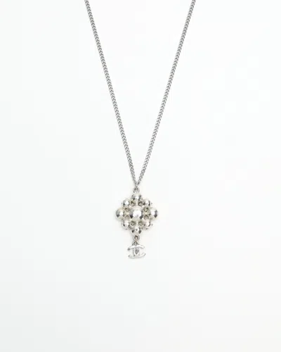 Pre-owned Chanel Coco Mark Rhinestone Necklace In Silver