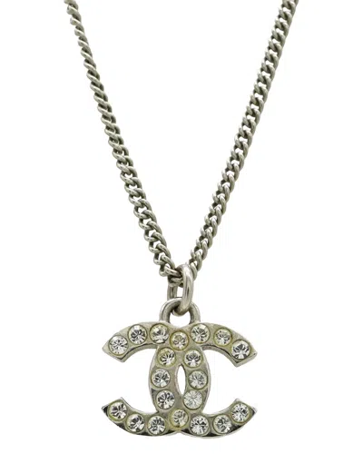 Chanel Coco Mark Rhinestone Necklace (authentic Pre-loved) In Silver