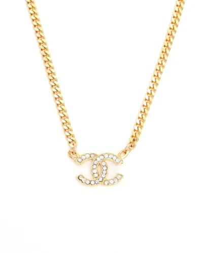 Pre-owned Chanel Coco Mark Rhinestone Necklace In Gold
