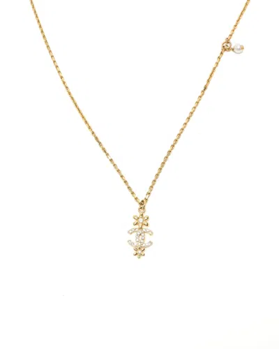 Chanel Coco Mark Rhinestone Necklace In Gold