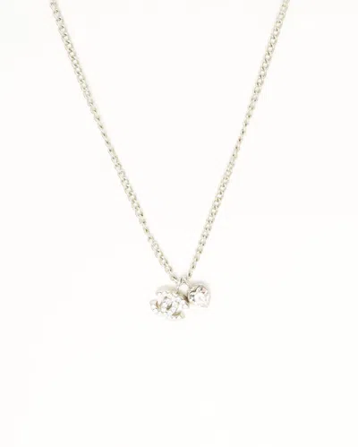 Pre-owned Chanel Coco Mark Rhinestone Necklace In Silver