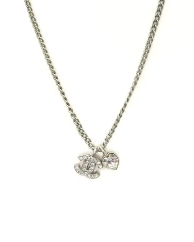 Chanel Coco Mark Rhinestone Necklace In Silver