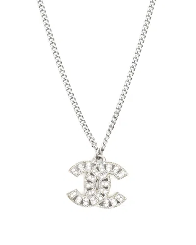Pre-owned Chanel Coco Mark Rhinestone Necklace In Silver