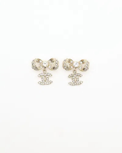 Pre-owned Chanel Coco Mark Rhinestone Ribbon Earrings