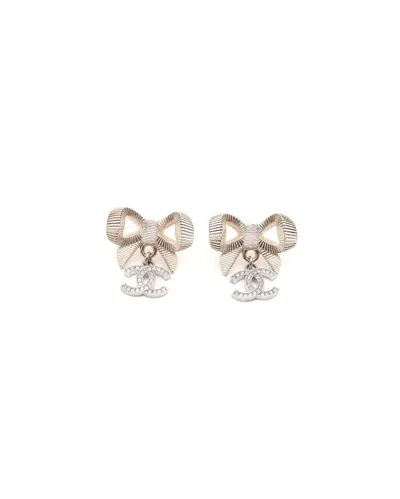 Pre-owned Chanel Coco Mark Rhinestone Ribbon Earrings In Multi