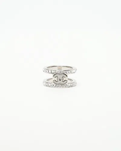 Pre-owned Chanel Coco Mark Rhinestone Ring
