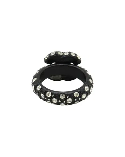 Pre-owned Chanel Coco Mark Rhinestone Ring Black (authentic Pre-loved)