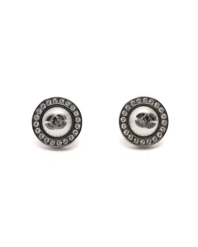 Pre-owned Chanel Coco Mark Rhinestone Stud Earrings In Multi