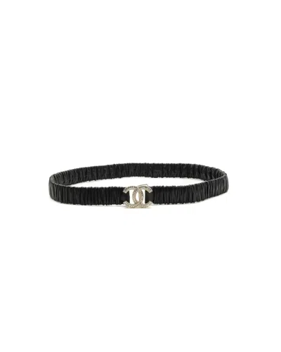 Pre-owned Chanel Coco Mark Rhinestone Waist Belt, Size 70 In Black