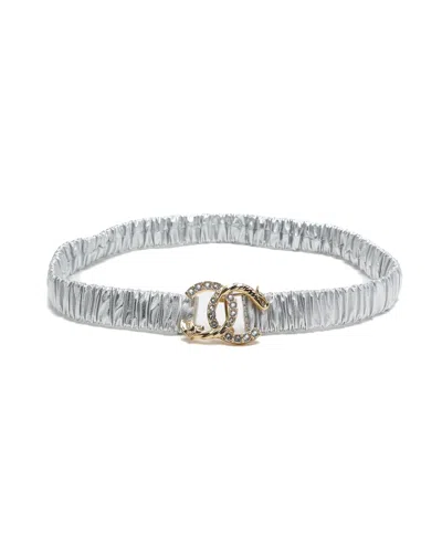 Pre-owned Chanel Coco Mark Rhinestone Waist Belt, Size 70 In Silver