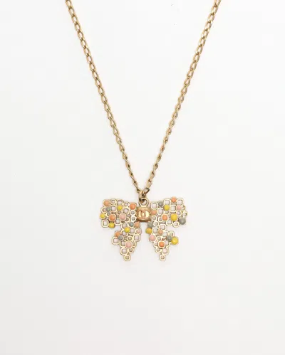 Pre-owned Chanel Coco Mark Ribbon Necklace In Gold