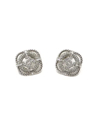 Chanel Coco Mark Rope Rhinestone Earrings In Silver