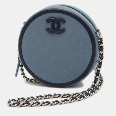 Pre-owned Chanel Coco Mark Round Chain Pouch Shoulder Bag Lambskin Blue