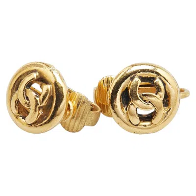 Pre-owned Chanel Coco Mark Round Earrings In Gold