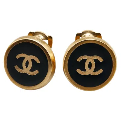 Pre-owned Chanel Coco Mark Round Earrings In Gold
