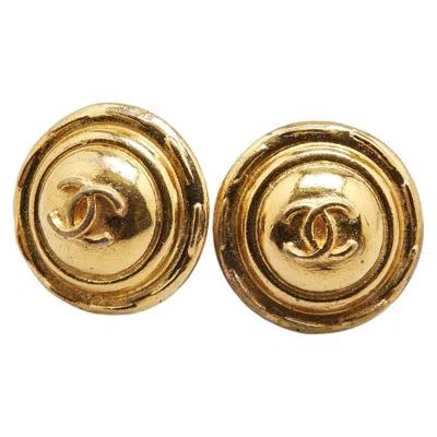 Pre-owned Chanel Coco Mark Round Earrings In Gold
