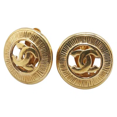 Pre-owned Chanel Coco Mark Round Earrings In Gold