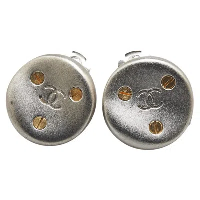Pre-owned Chanel Coco Mark Round Earrings In Silver