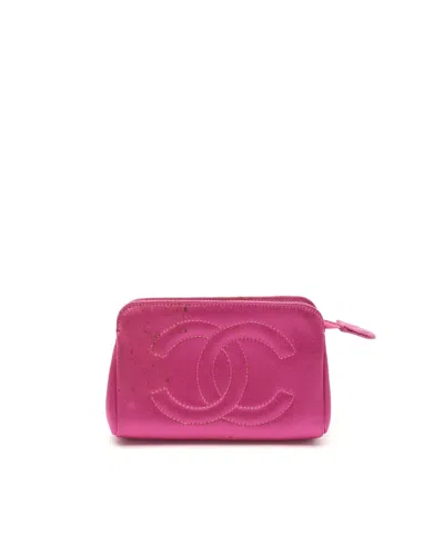 Chanel Coco Mark Satin Pouch In Pink