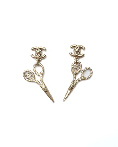 Chanel Coco Mark Scissors Earrings In Gold