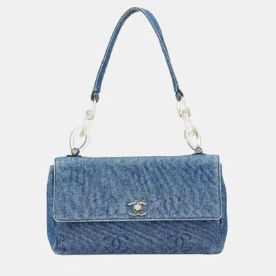 Pre-owned Chanel Coco Mark Shoulder Bag Indigo Blue Denim