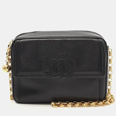 Pre-owned Chanel Coco Mark Shoulder Bag Leather Grained Calfskin Black Ghw