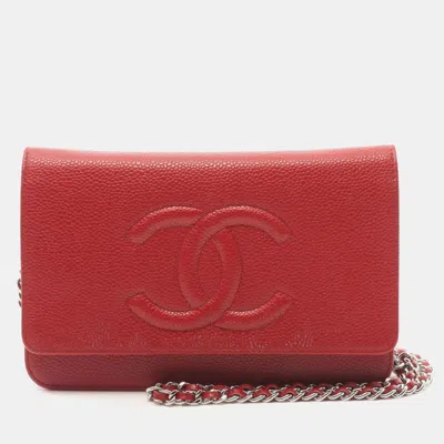 Pre-owned Chanel Coco Mark Shoulder Bag Leather Grained Calfskin Red