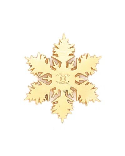 Pre-owned Chanel Coco Mark Snowflake Brooch In Yellow