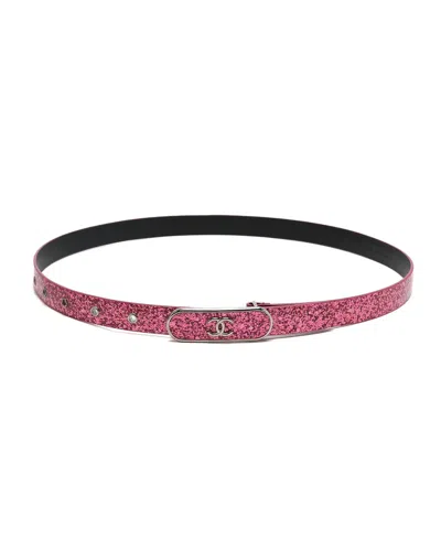 Pre-owned Chanel Coco Mark Sparkle Belt, Size 75 In Pink