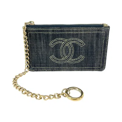Pre-owned Chanel Coco Mark Sparkling Denim Coin Case In Blue