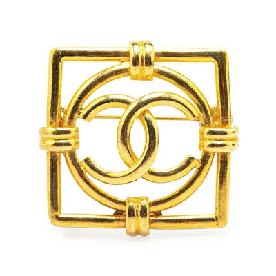 Pre-owned Chanel Coco Mark Square Circle Brooch In Gold