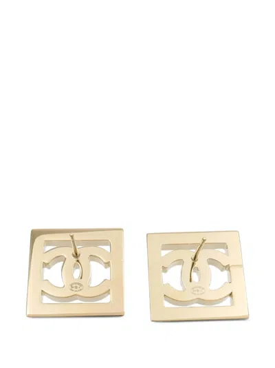 Pre-owned Chanel Coco Mark Square Earrings In Gold