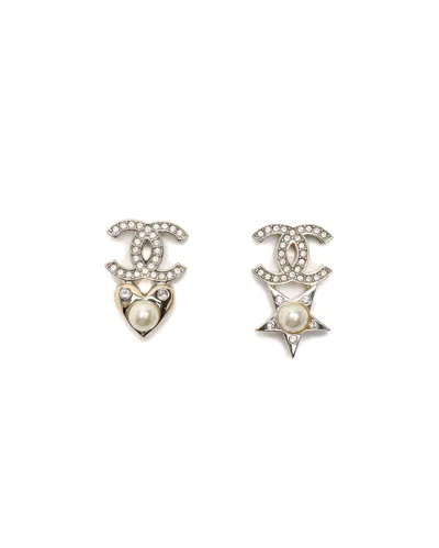 Pre-owned Chanel Coco Mark Star And Heart Rhinestone Earrings In Multi