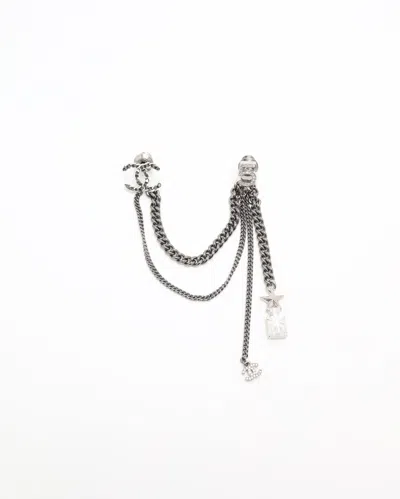 Pre-owned Chanel Coco Mark Star Brooch In Silver
