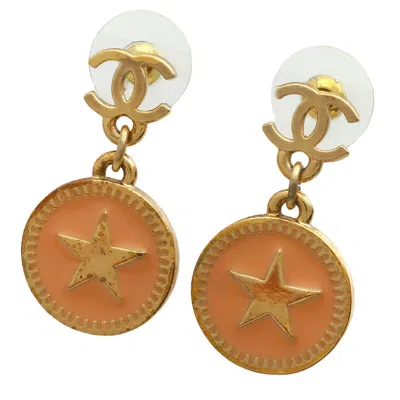 Pre-owned Chanel Coco Mark Star Motif Earrings In Gold