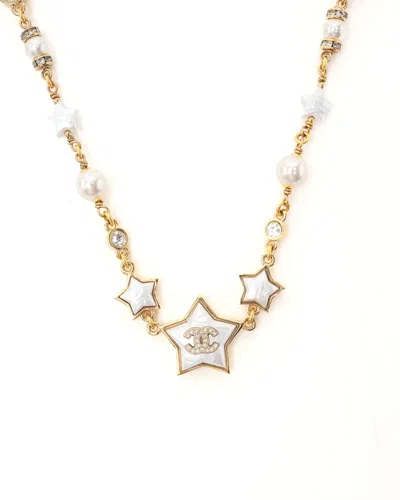 Chanel Coco Mark Star Pearl Choker In Gold