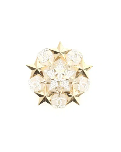Pre-owned Chanel Coco Mark Star Rhinestone Brooch In Gold