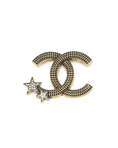 Chanel Coco Mark Star Rhinestone Brooch In Gold