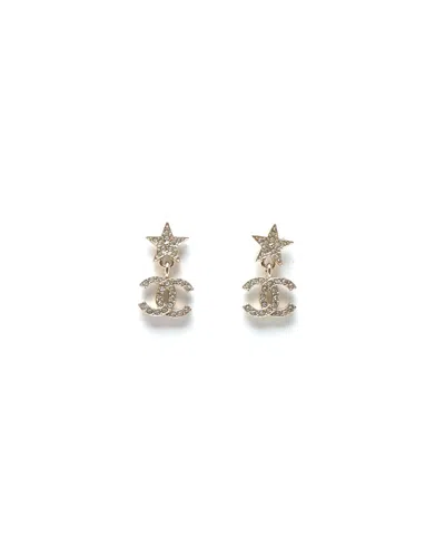Chanel Coco Mark Star Rhinestone Earrings In Gold