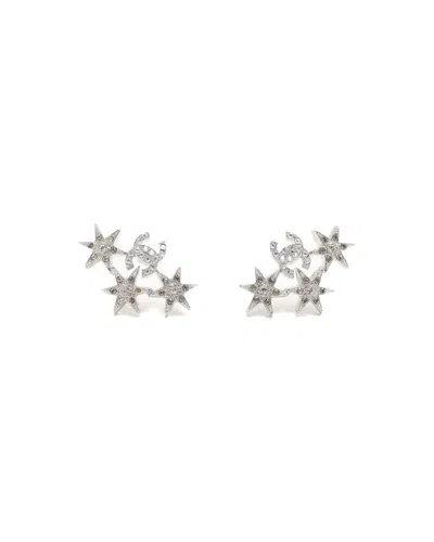 Pre-owned Chanel Coco Mark Star Rhinestone Earrings In Silver