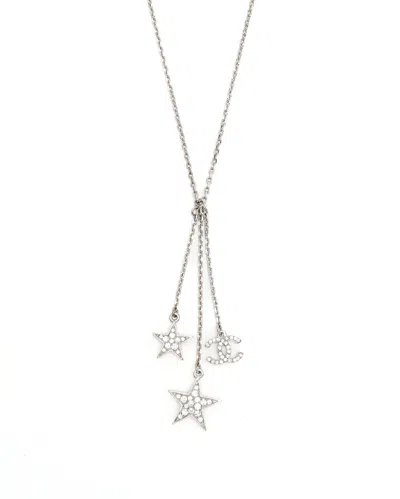 Pre-owned Chanel Coco Mark Stars Rhinestone Necklace In Silver