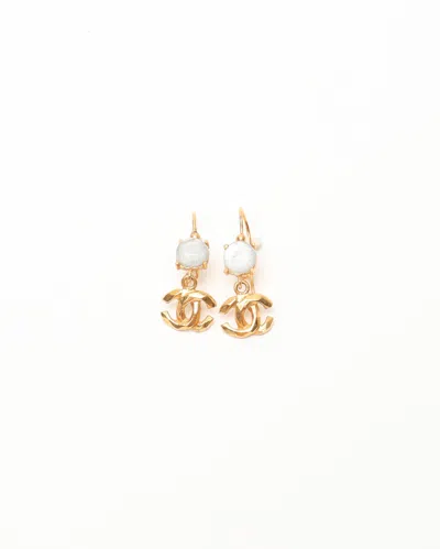 Pre-owned Chanel Coco Mark Stone Gold Earrings