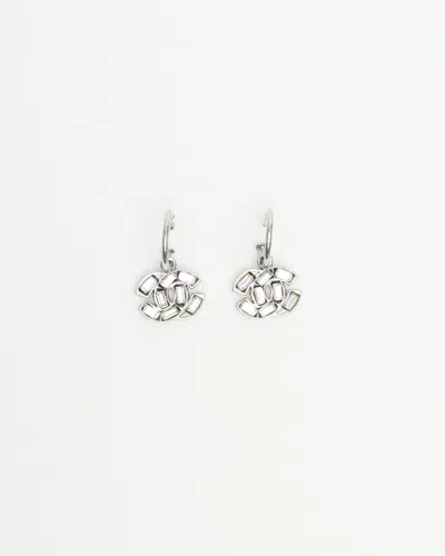 Pre-owned Chanel Coco Mark Stone Hoop Earrings In Silver