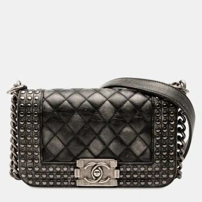 Pre-owned Chanel Coco Mark Stud Boy 20 Crossbody Chain Shoulder Bag In Black Lambskin