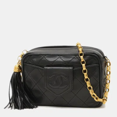 Pre-owned Chanel Coco Mark Tassel Chain Shoulder Bag Lambskin Black Gold Hardware