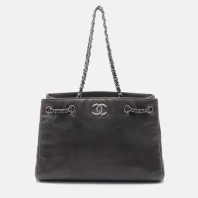 Pre-owned Chanel Coco Mark Tote Bag Leather Grey In Gray