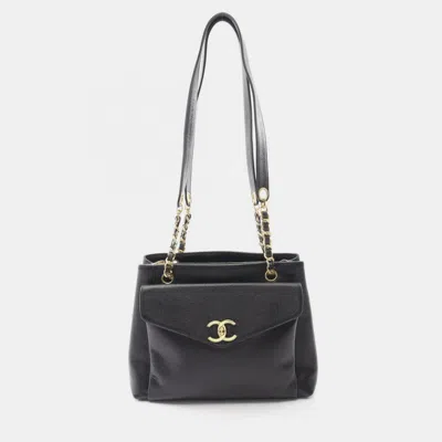 Pre-owned Chanel Coco Mark Tote Shoulder Bag Leather Calfskin Leather Black