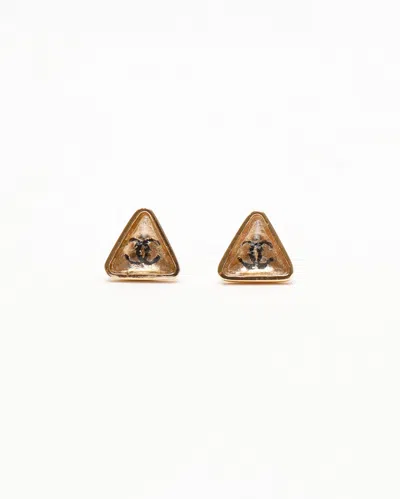 Pre-owned Chanel Coco Mark Triangle Earrings In Gold