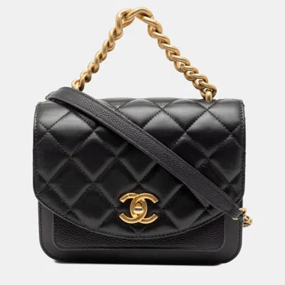 Pre-owned Chanel Coco Mark Tricolor Material Black Navy Leather Caviar Skin Chain Shoulder Bag Handbag